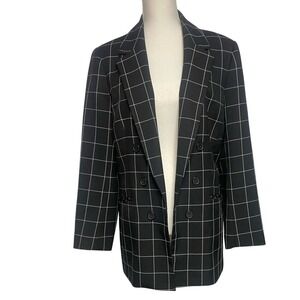 Nine West Open Front Double Breast Windowpane Checkered Blazer Women's Large